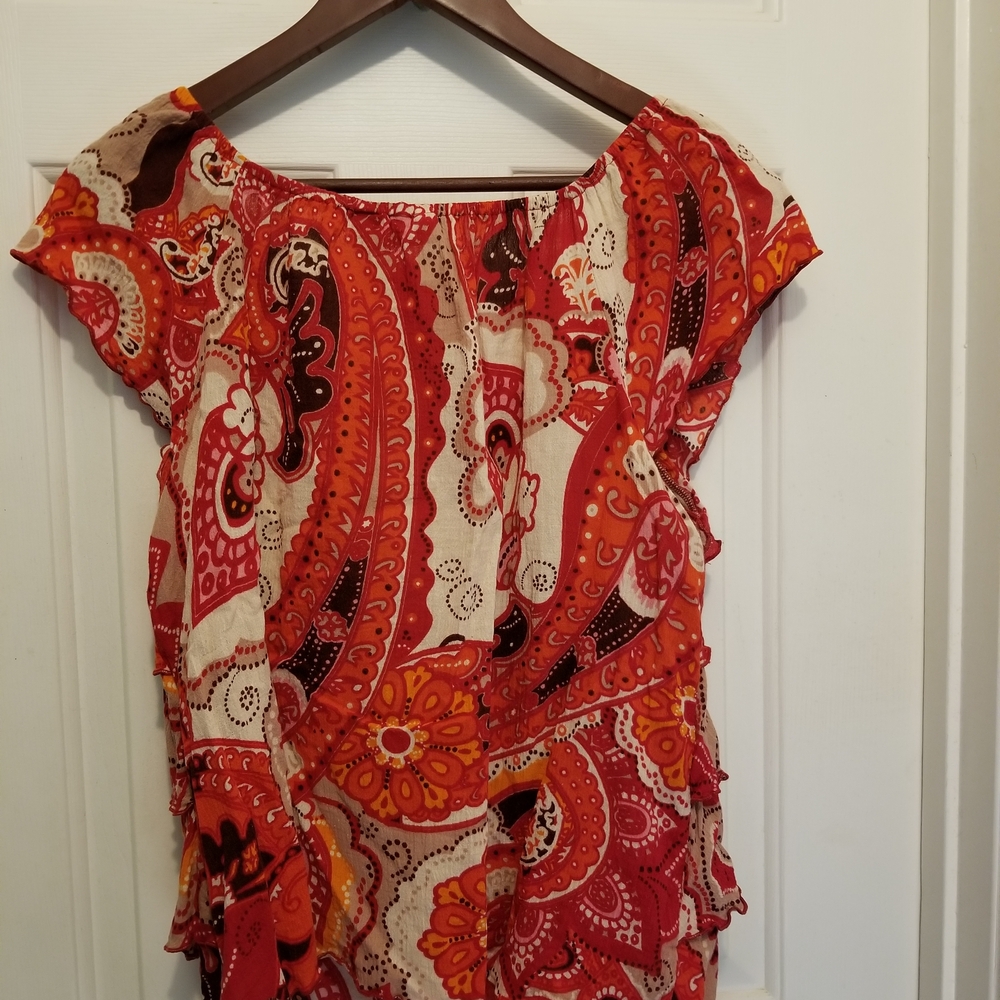 Cato Women's Vibrant Red and Orange Blouse - Picture 2 of 4